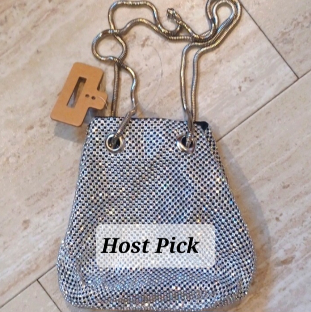 New Rhinestone Chainlink Mini Bucket Glam Bag